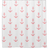 Classic Coral Pink Nautical Anker auf Weiß Duschvorhang (Vorderseite)