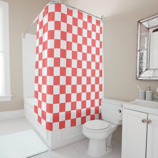 Classic coral red checkerboard duschvorhang (Beispiel)
