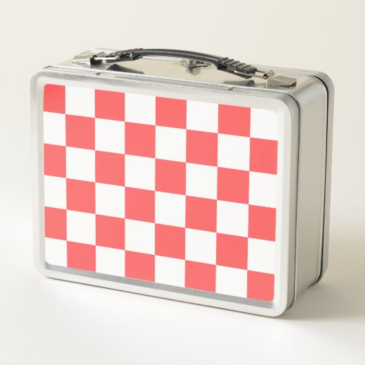 Classic coral red checkerboard metall brotdose (Rückseite)