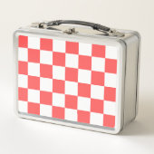 Classic coral red checkerboard metall brotdose (Vorderseite)