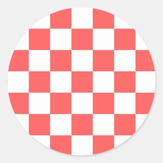 Classic coral red checkerboard runder aufkleber (Vorderseite)