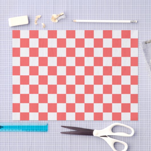 Classic coral red checkerboard seidenpapier (Handwerk)