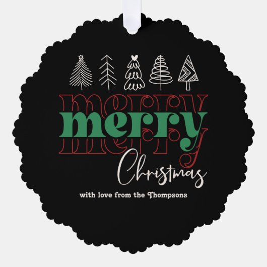 Classic Cozy Scribbles Merry Christmas Keepake Ornament Karte (Vorderseite)