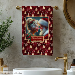 Classic Cranberry Red Gold Trees Badetuch Badhandtuch Set