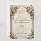 Classic Cream Antique Gold Floral Islamic Wedding Einladung (Vorderseite)