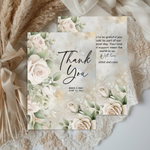 Classic Cream Floral Sage Green Blätter Hochzeit Dankeskarte