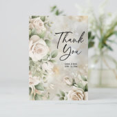 Classic Cream Floral Sage Green Blätter Hochzeit Dankeskarte (Stehend Vorderseite)