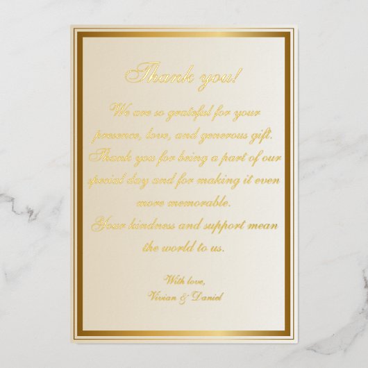 Classic Cream Gold Foil Wedding Dankeschön Card Folieneinladung (Vorderseite)