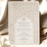 Classic Cream Lace Wedding Islamic Artistry Einladung<br><div class="desc">Diese elegante Einladung zur Hochzeit ist eine Hommage an den klassischen Geschmack mit einem cremig beigen Hintergrund und einem aufwändigen Spitzentyp, der an die traditionelle islamische Kunst erinnert. Sowohl die Vorder- als auch die Rückseite sind mit einer Symphonie von miteinander verflochtenen Blumenmustern und geometrischen Mustern geschmückt, das Set in einem...</div>