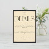 Classic Cream Monogrammed Wedding Information Card Begleitkarte (Stehend Vorderseite)