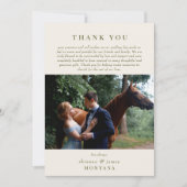 Classic Cream Olive Green Foto Collage Wedding Dankeskarte (Vorderseite)