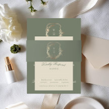 Classic Cream & Sage Monogram Gold Wappen Wedding 