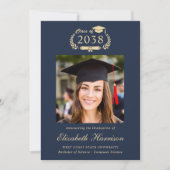 Classic Crest Blue Gold Photo College Graduation Ankündigung (Vorderseite)