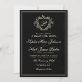 Classic crest monogram black ivory wedding einladung (Vorderseite)