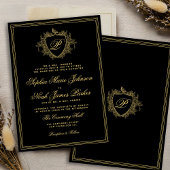 Classic crest monogram gold black wedding einladung