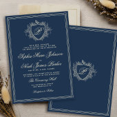 Classic crest monogram navy blue wedding einladung