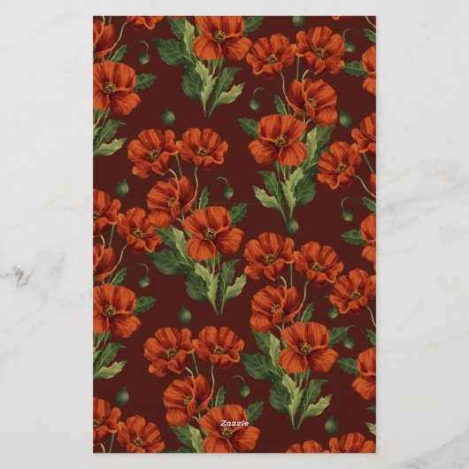 Classic Crimson Poppies Lined Briefpapier (Rückseite)