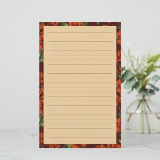 Classic Crimson Poppies Lined Briefpapier (Stehend Vorderseite)