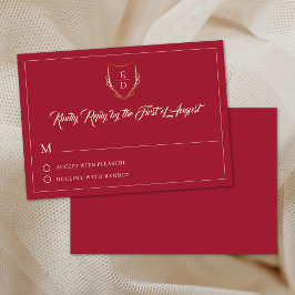 Classic Crimson Red Gold Opulent Elegant RSVP Karte
