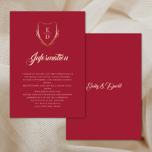 Classic Crimson Red Golden Monogram Luxe Begleitkarte