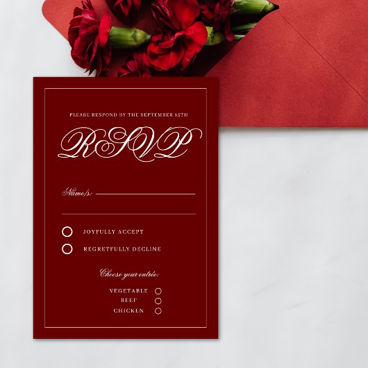 Classic Crimson Red Minimal Vintag RSVP Karte