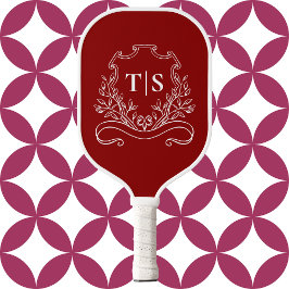 Classic Crimson Red Monogram Initial Pickleball Schläger