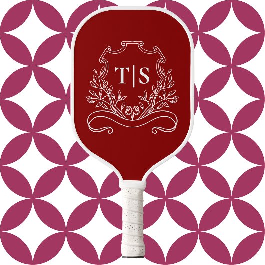 Classic Crimson Red Monogram Initial Pickleball Schläger