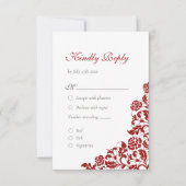 Classic Crimson Rose Red Lace Wedding RSVP Karte (Vorderseite)