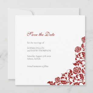 Classic Crimson Rote Rose Lace Square Wedding Save The Date