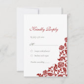 Classic Crimson Rote Rose Rose Lace Wedding RSVP Karte (Vorderseite)