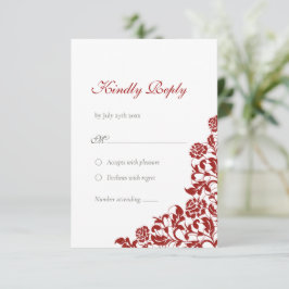 Classic Crimson Rote Rose Rose Lace Wedding RSVP Karte