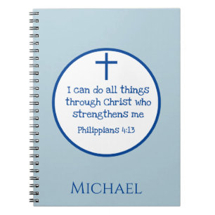 Classic Cross Philippians 4:13 Blau Notizblock