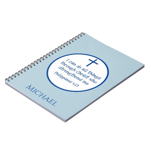 Classic Cross Philippians 4:13 Blue Notizblock (Linke Seite)