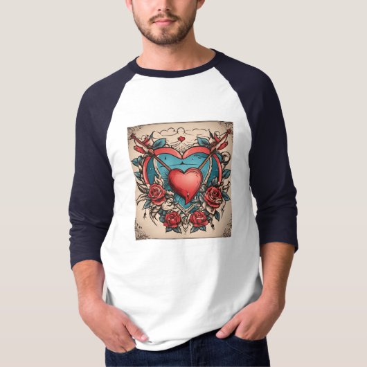 Classic Cupid & Heart Tattoo T-Shirt (Vorderseite)