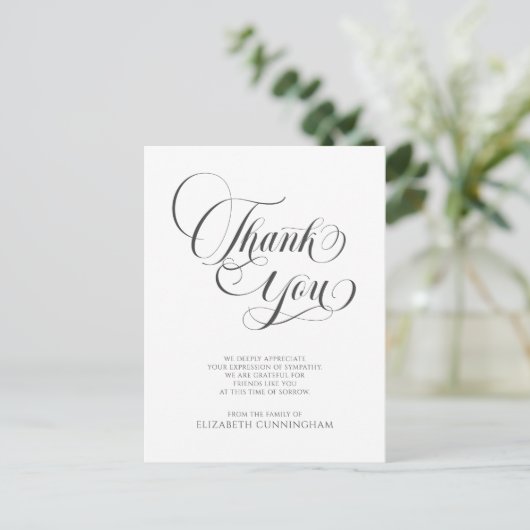 Classic Cursive Script Memorial Vielen Dank Postkarte (Stehend Vorderseite)