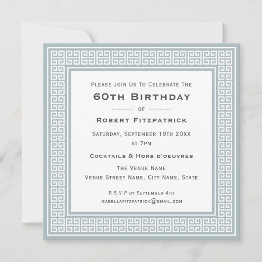 Classic Custom Age Foto Griechischer Schlüssel Geb Einladung (Vorderseite)