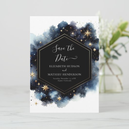 Classic Custom Celestial Wedding Save The Date (Stehend Vorderseite)
