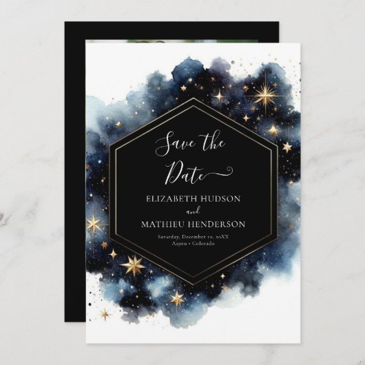 Classic Custom Celestial Wedding Save The Date (Vorne/Hinten)
