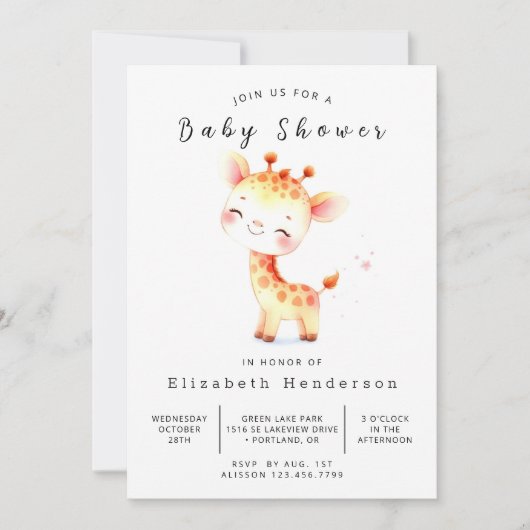 Classic Custom Giraffe Baby Dusche Einladung (Vorderseite)