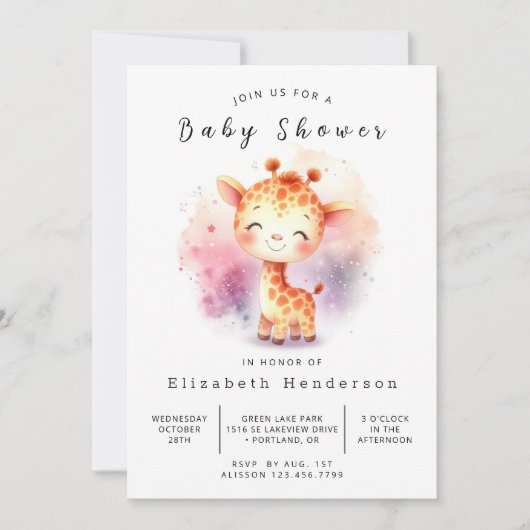 Classic Custom Giraffe Baby Dusche Einladung (Vorderseite)