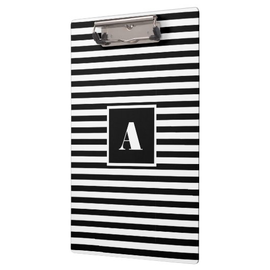 Classic Custom Initials Schwarz und Weiß Streifen Klemmbrett (Links)