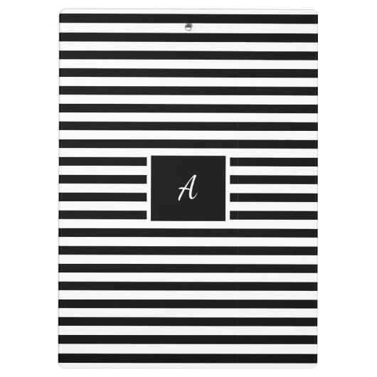 Classic Custom Initials Schwarz und Weiß Streifen Klemmbrett (Rückseite)