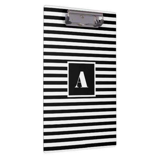 Classic Custom Initials Schwarz und Weiß Streifen Klemmbrett (Rechts)
