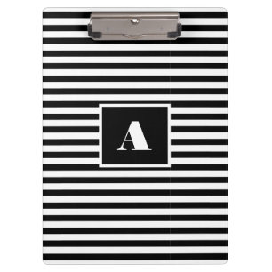Classic Custom Initials Schwarz und Weiß Streifen Klemmbrett