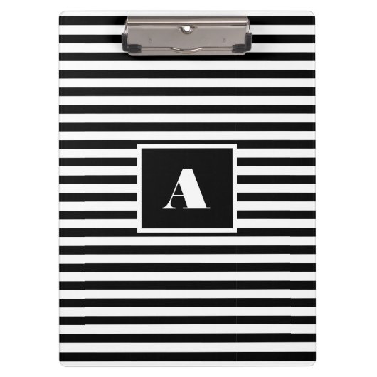 Classic Custom Initials Schwarz und Weiß Streifen Klemmbrett (Vorderseite)