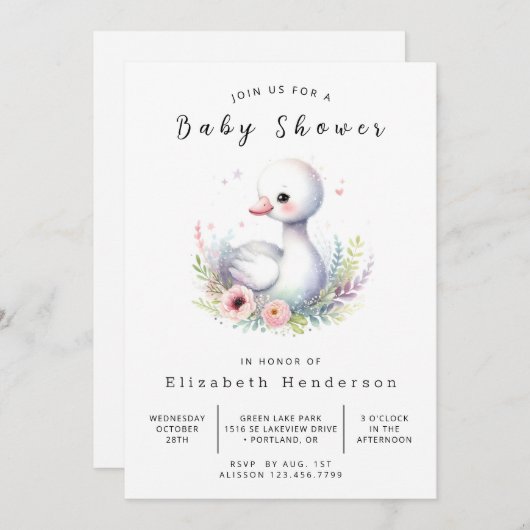 Classic Custom Swan Baby Shower Einladung (Vorne/Hinten)