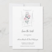 Classic Cute Floral Peonies Bunch in Gray & Pink Save The Date (Rückseite)