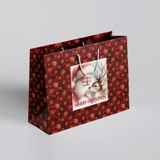 Classic Cute Santa and Rudolph Christmas Gift Bag Große Geschenktüte