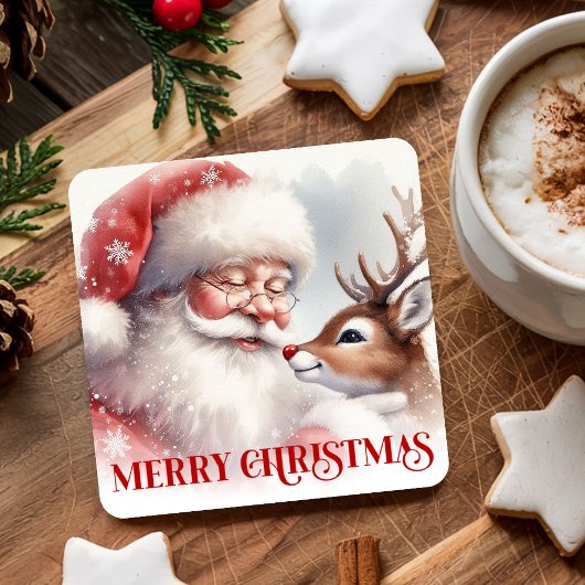 Classic Cute Santa Claus Rudolph Holiday Coasters Rechteckiger Pappuntersetzer
