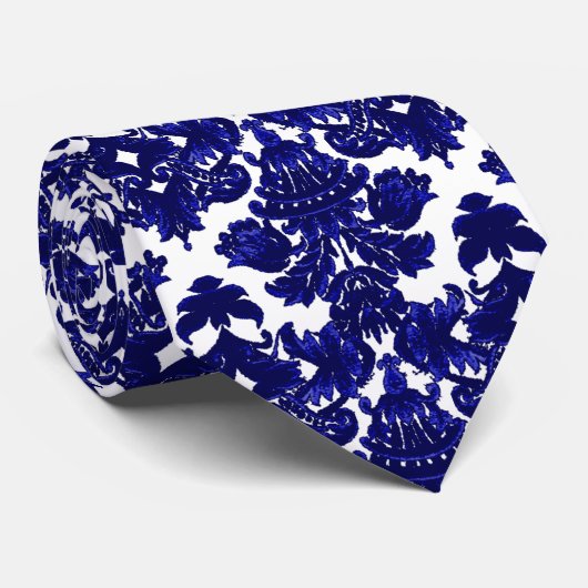 Classic Damask Blue Krawatte (Gerollt)